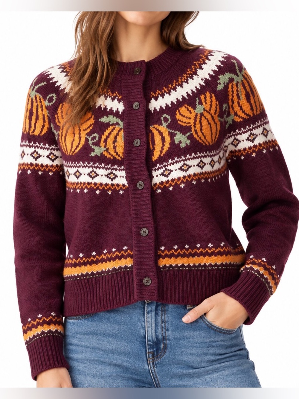 Old Navy x Disney Mickey Mouse Pumpkin Fair Isle Cardigan Women M Fall 2026